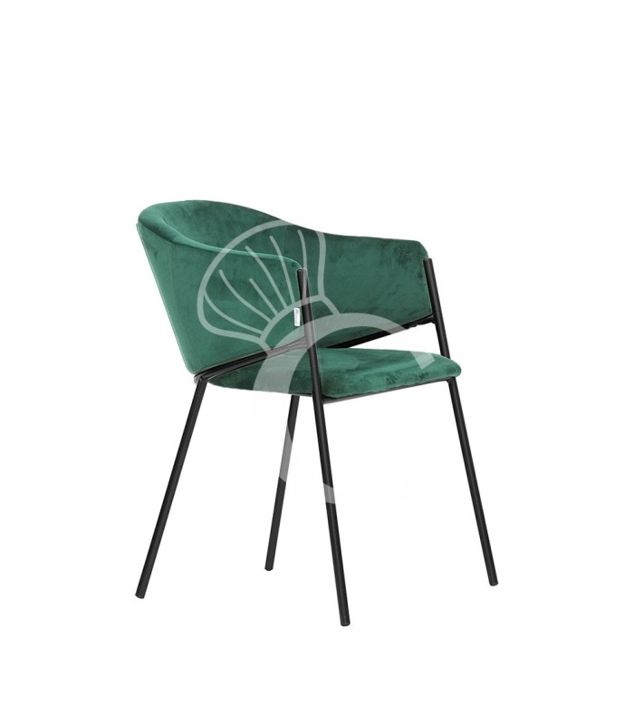 Silla con estructura de metal pintado y asiento tapizado acolchado en terciopelo o tela
