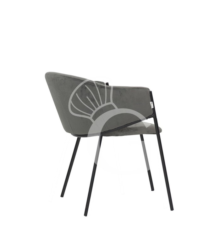 Silla con estructura de metal pintado y asiento tapizado acolchado en terciopelo o tela