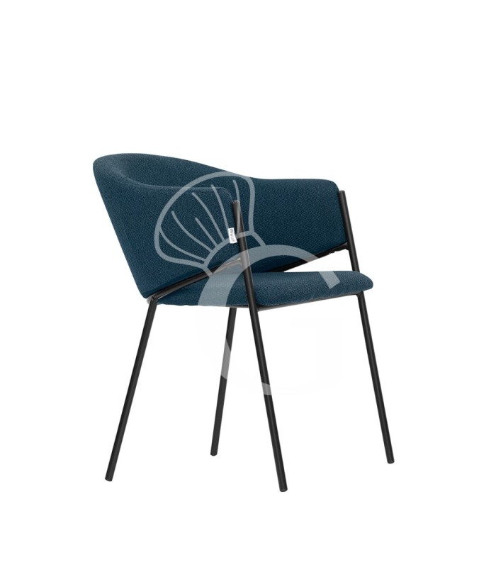 Silla con estructura de metal pintado y asiento tapizado acolchado en terciopelo o tela