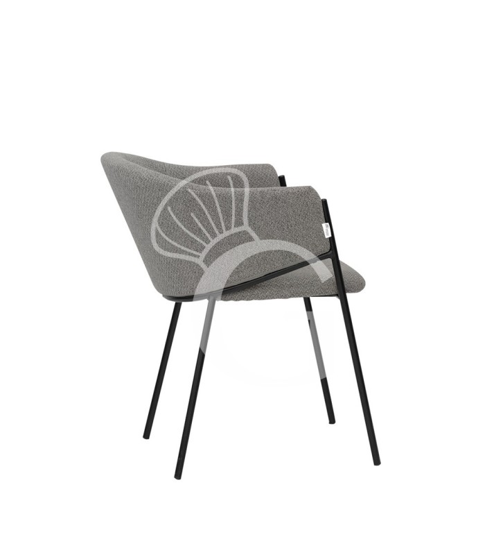 Silla con estructura de metal pintado y asiento tapizado acolchado en terciopelo o tela