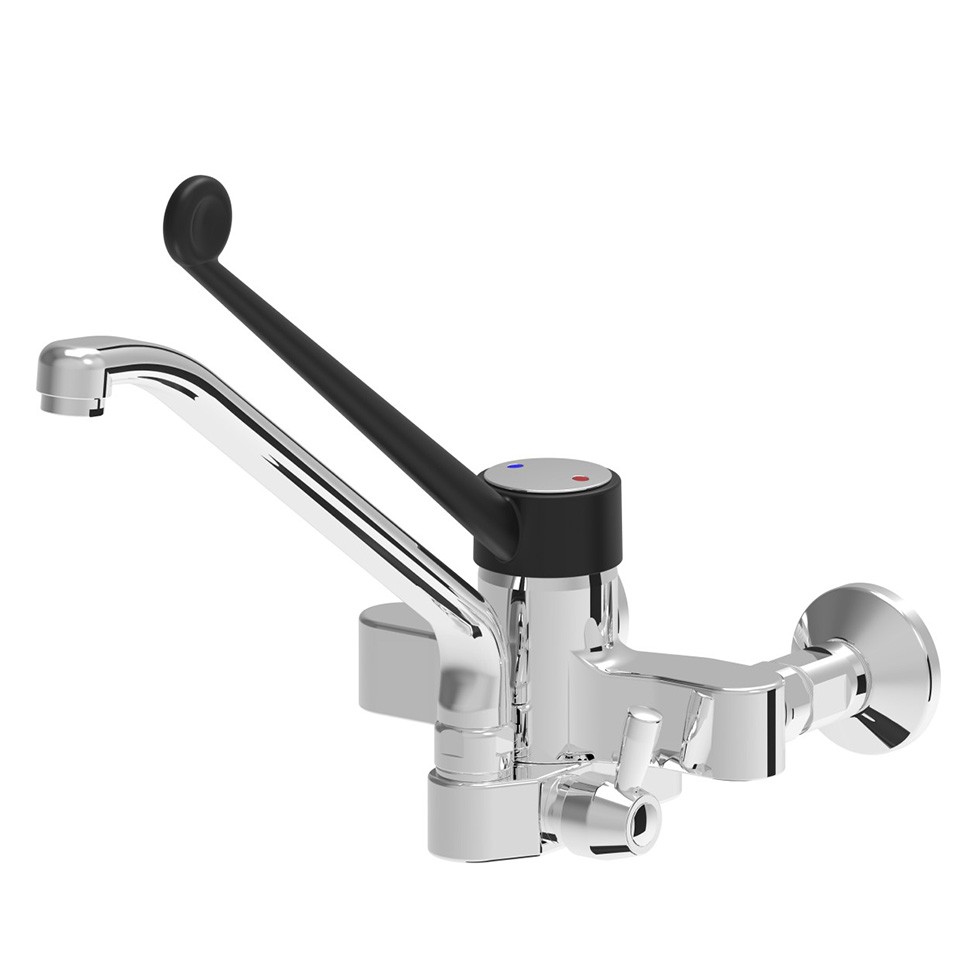 Grifo mezclador de dos orificios monomando mural con conexión para ducha - L 250 mm