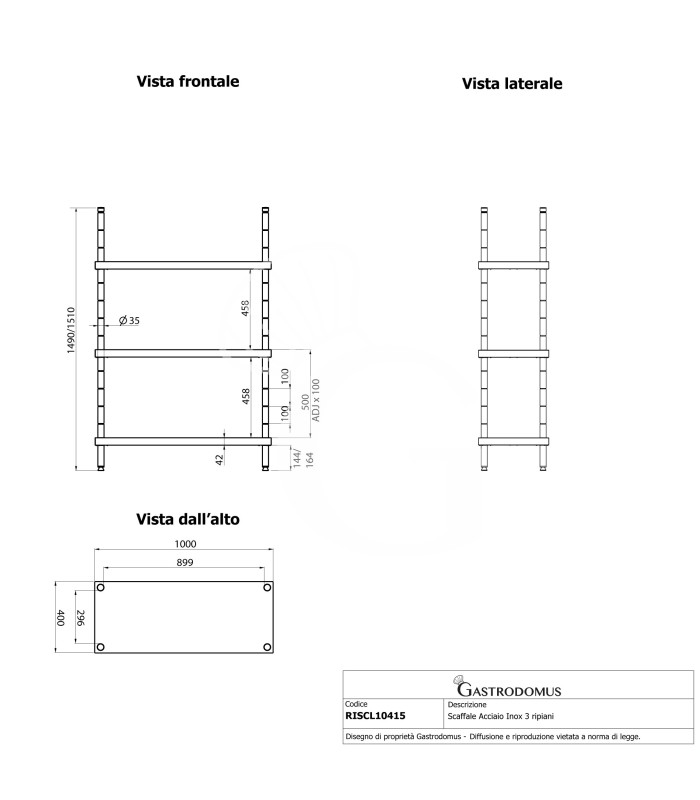 Estantería de pie de acero inoxidable 4 estantes, L 1000 x P 400 x A 1500 mm