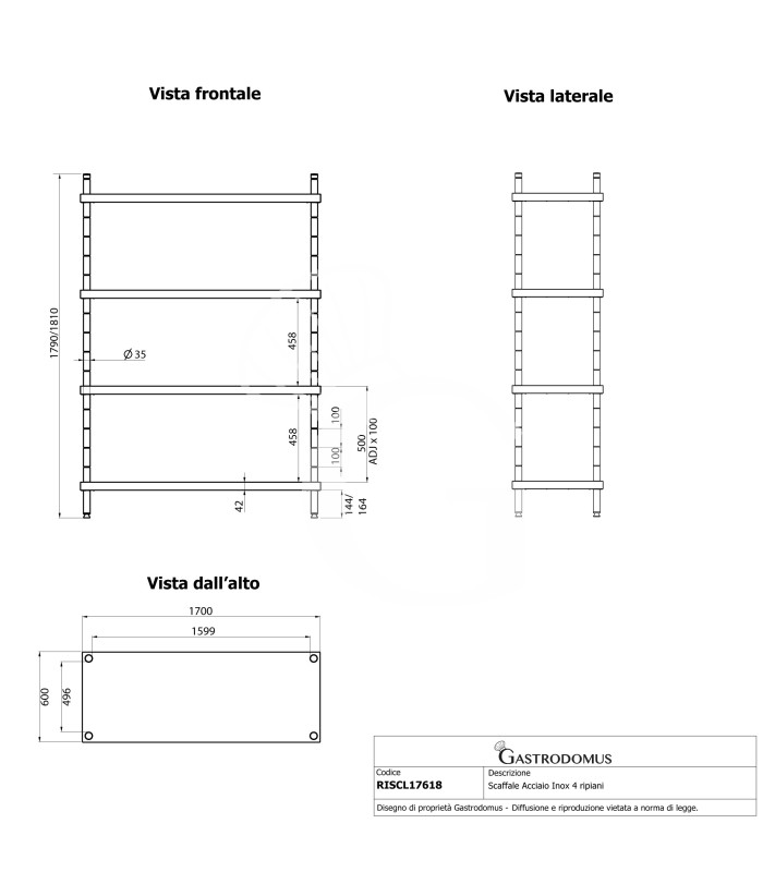 Estantería de pie de acero inoxidable 4 estantes L 1700 x P 600 x A 1800 mm
