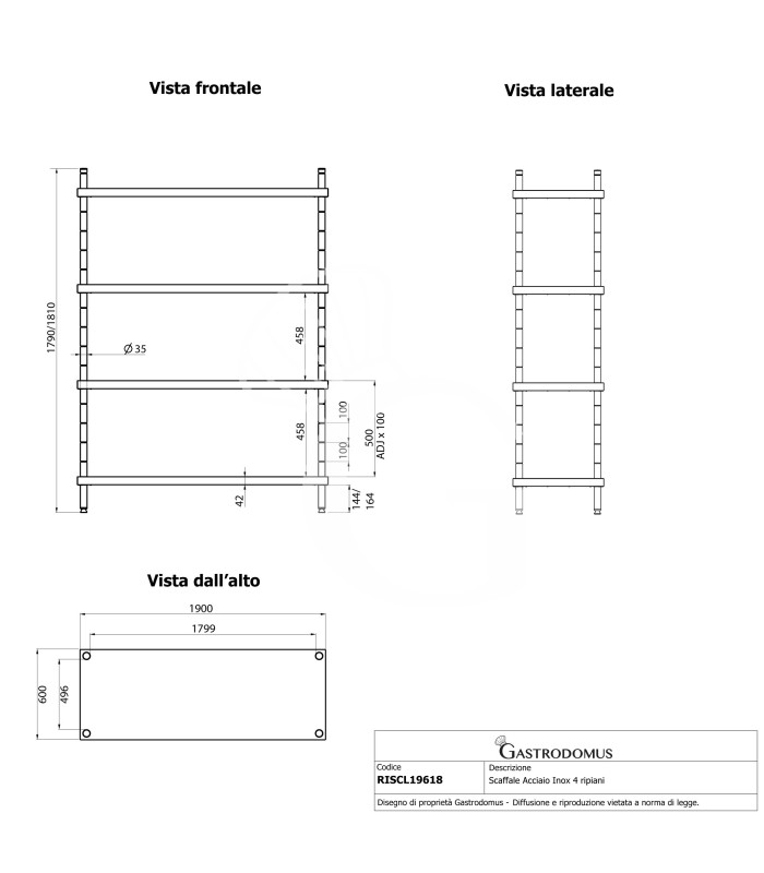 Estantería de pie de acero inoxidable 4 estantes L 1900 x P 600 x A 1800 mm