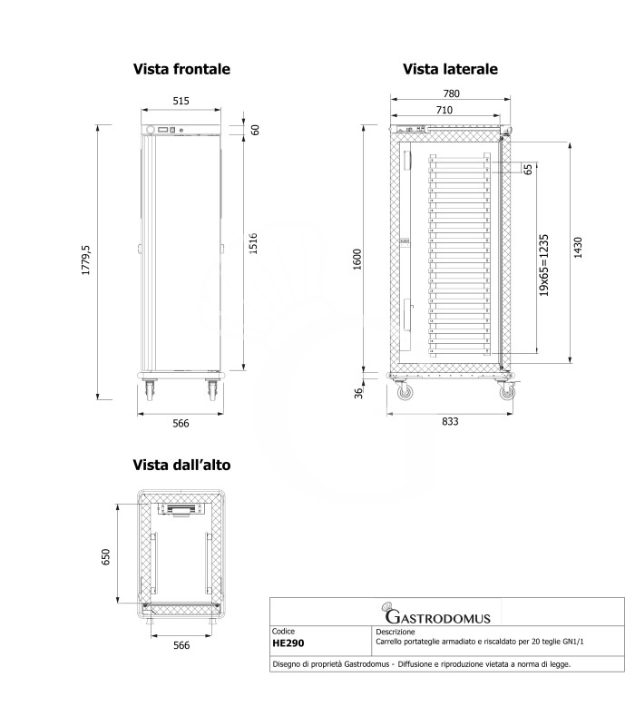 Carro portabandejas armariado y calentado para 20 bandejas GN1/1