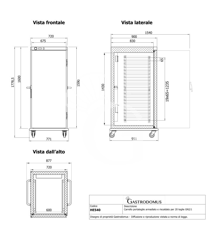 Carro portabandejas armariado y calentado para 20 bandejas GN2/1