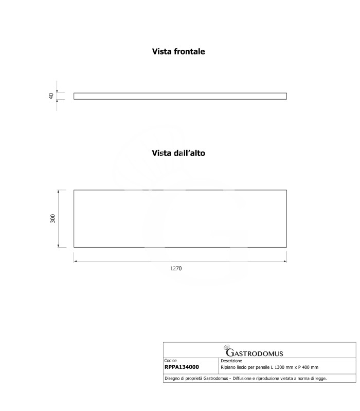 Estante liso para armario superior L 1300 mm x P 400 mm.