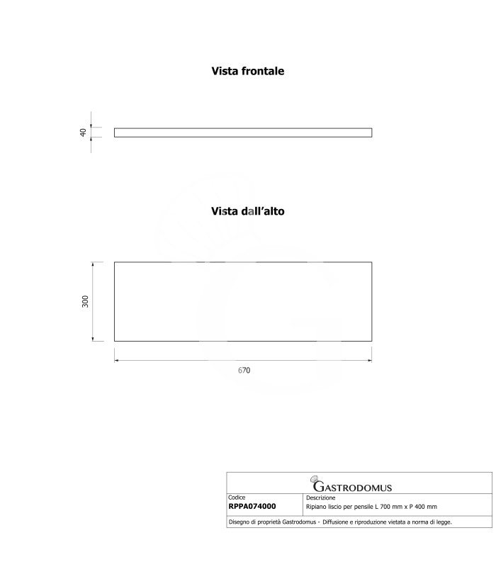 Estante liso para armario superior L 700 mm x P 400 mm.