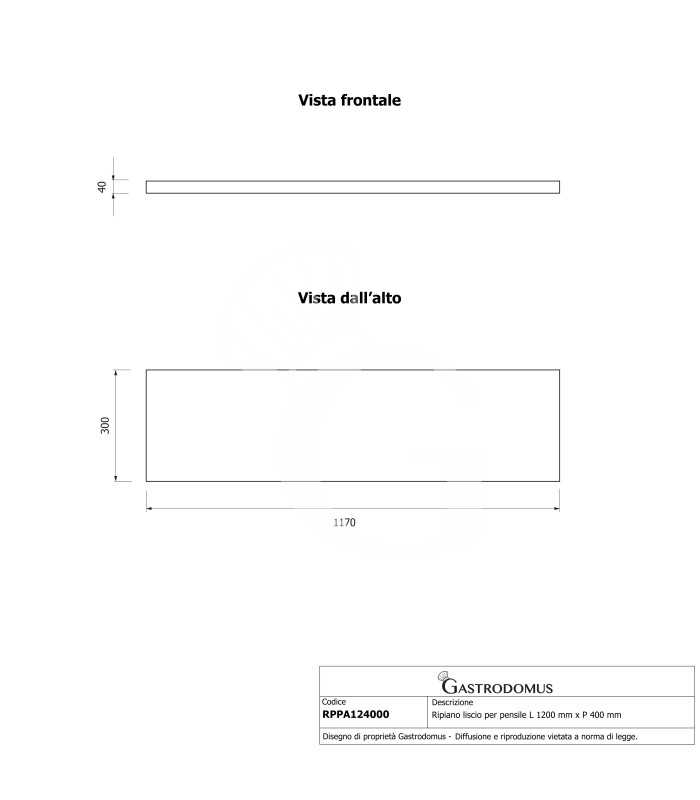 Estante liso para armario superior L 1200 mm x P 400 mm.