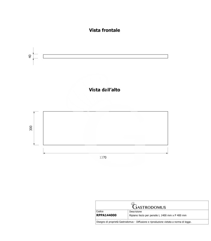 Estante liso para armario superior L 1400 mm x P 400 mm.