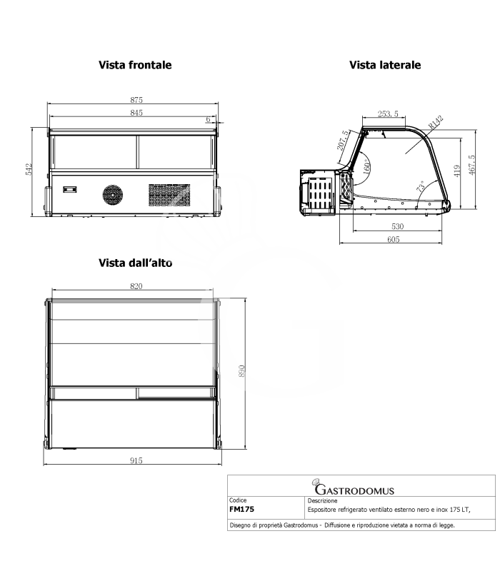 Expositor refrigerado ventilado de sobremesa con exterior negro e inox – 175 L – +2 °C / +12 °C – luz interna LED