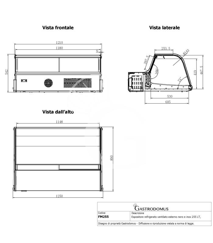 Expositor refrigerado ventilado exterior negro e inox, capacidad 255L  luz interior LED.