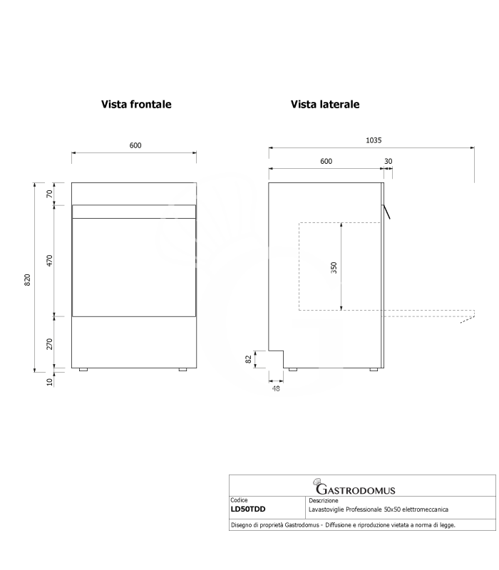 Lavavajillas profesional 50x50 H350 electromecánico trifásico de doble pared con dosificadores de abrillantador y detergente