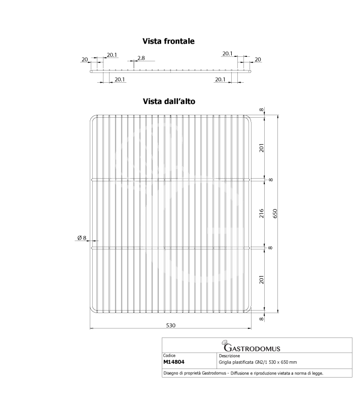Rejilla de polietileno GN2/1 530 x 650 mm