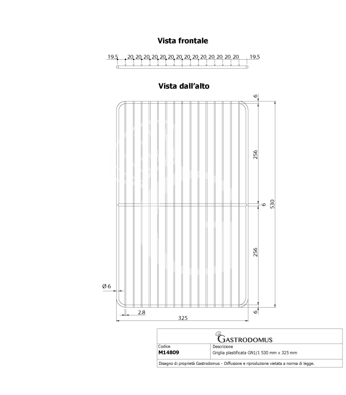 Rejilla de polietileno GN1/1 530 mm x 325 mm
