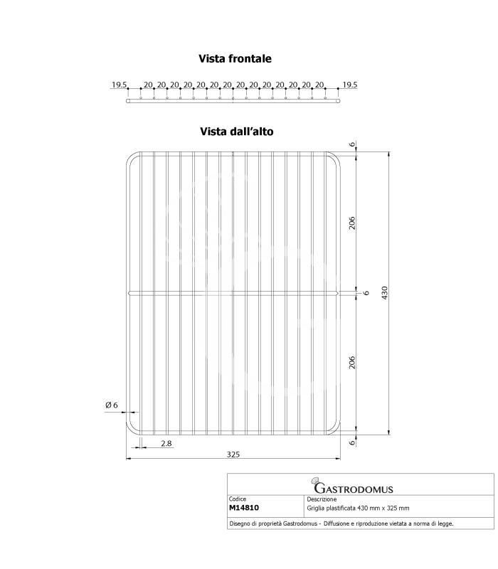 Rejilla de polietileno 430 mm x 325 mm