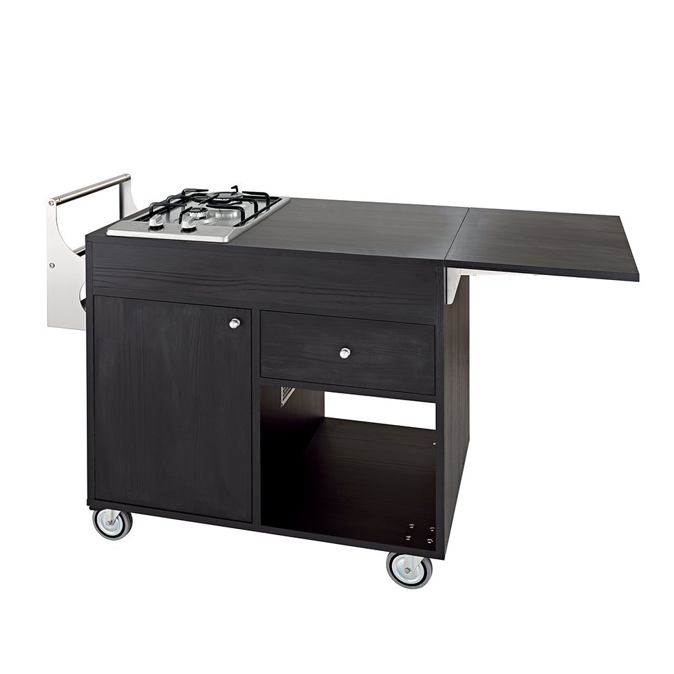 Carro de flambear Trolley en madera recubierta de melamina con 2 quemadores L 1150 mm x P 550 mm x A 1080 mm