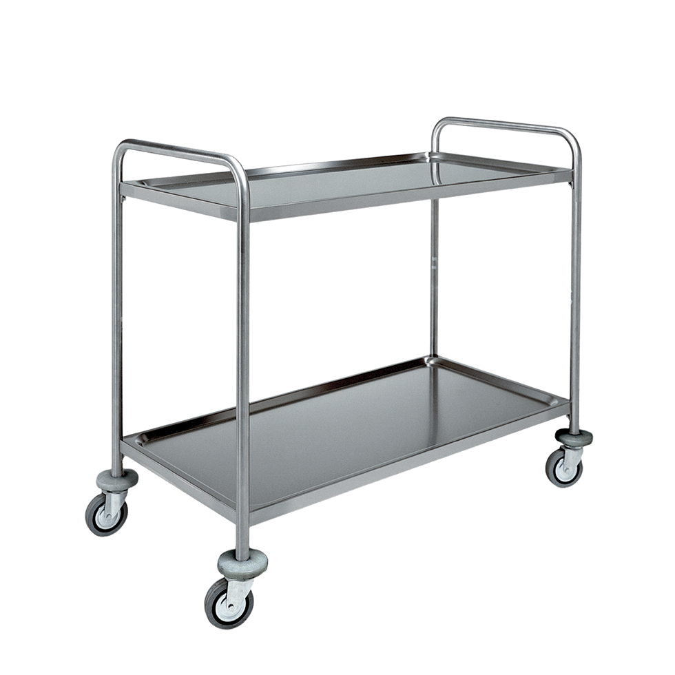 Carro de servicio en acero inoxidable con 2 niveles L 1280 mm x P 700 mm x H 940 mm