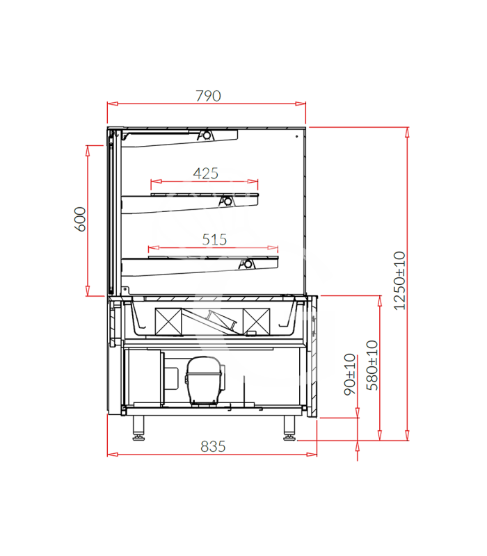 Vitrina Refrigerada Ventilada 360 L – +5°C / +15°C, 4 lados de vidrio, Ancho 610 mm
