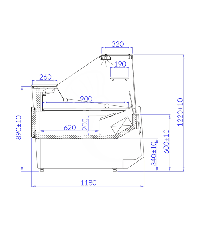 Vitrina Expositiva Ventilada +1°C / +10°C – Ancho 1020 mm, vidrio recto, estante intermedio, Full Optional