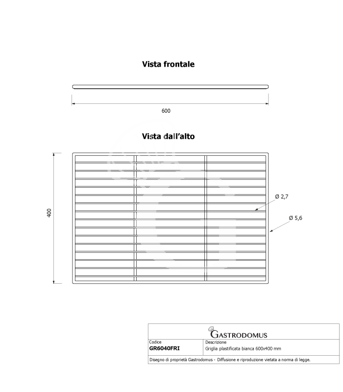 Rejilla para frigoríficos en hierro plastificado en polietileno 600x400 mm