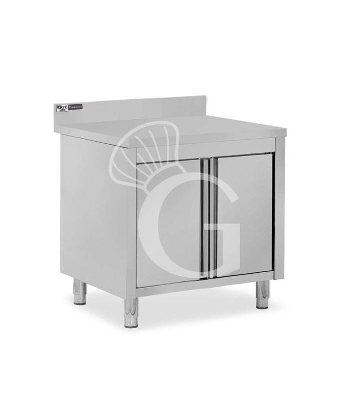 Mesa mural de acero inoxidable 1 puerta batiente y peto L 800 mm x P 800 mm x A 950 mm