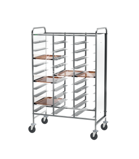 Carrito portabandejas con bastidor reforzado y barandillas en Perfex blanco para 30 bandejas GN 1/1 – L 1100 × P 620 × H 1750 mm