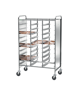Carrito portabandejas con bastidor reforzado y barandillas en acero inox para 30 bandejas GN 1/1–L 1100×P 620×H 1750 mm