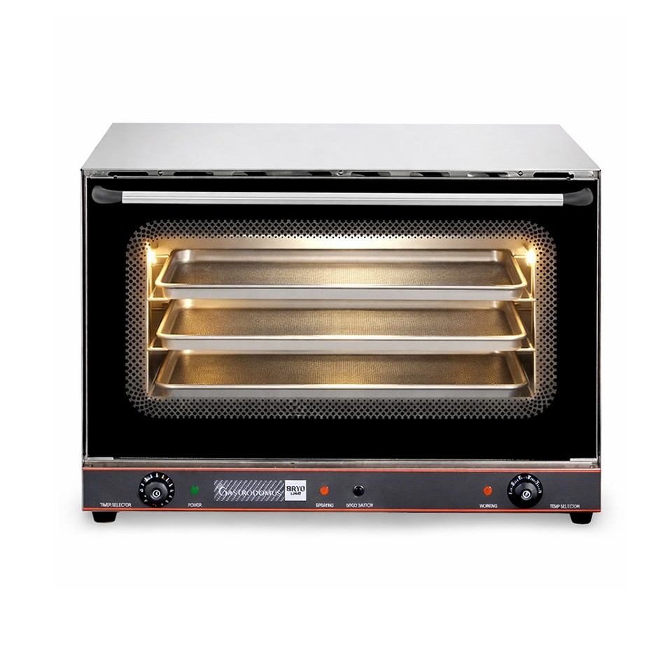 Horno eléctrico de convección y vapor, puerta abatible, controles mecánicos, 4 bandejas de 600x400 mm, potencia 6,4 kw