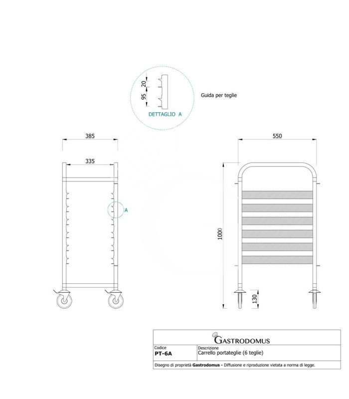 Carro bandejero para 6 bandejas GN1/1 - L 385 mm x P 550 mm x A 1000 mm