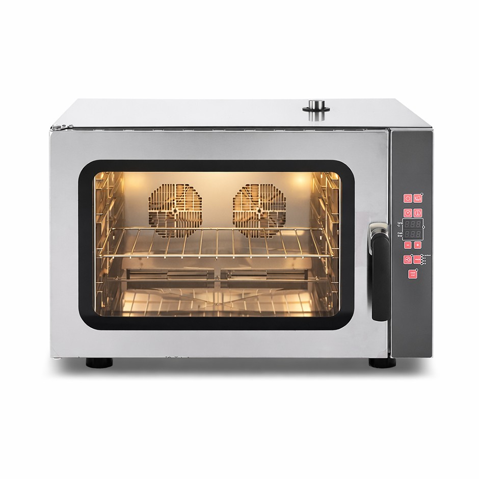 Horno eléctrico de convección para gastronomía, humidificador, control electrónico, trifásico, 4 bandejas GN 1/1 530x325mm