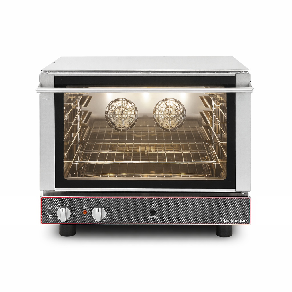 Horno eléctrico , con humidificador, mandos mecánicos, puerta abatible, monofásico para 4 bandejas 600 x 400 mm o GN1/1