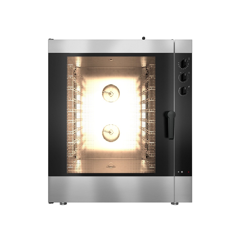 Horno de convección a gas, controles electromecánicos con humidificador, para 10 bandejas GN1/1 o 600x400 mm