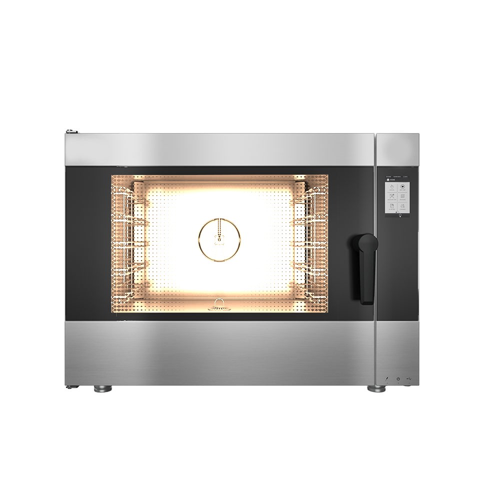 Horno a gas de convección+vapor mixto, pantalla táctil, para 5 bandejas GN1/1 o 600x400 mm con limpieza automática