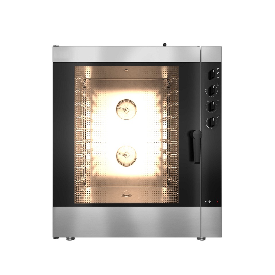 Horno a gas de convección+vapor mixto, controles electromecánicos, humidificador, para 10 bandejas GN1/1 o 600x400 mm