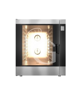 Horno a gas de convección+vapor mixto, pantalla táctil, para 10 bandejas GN1/1 o 600x400 mm con limpieza automática