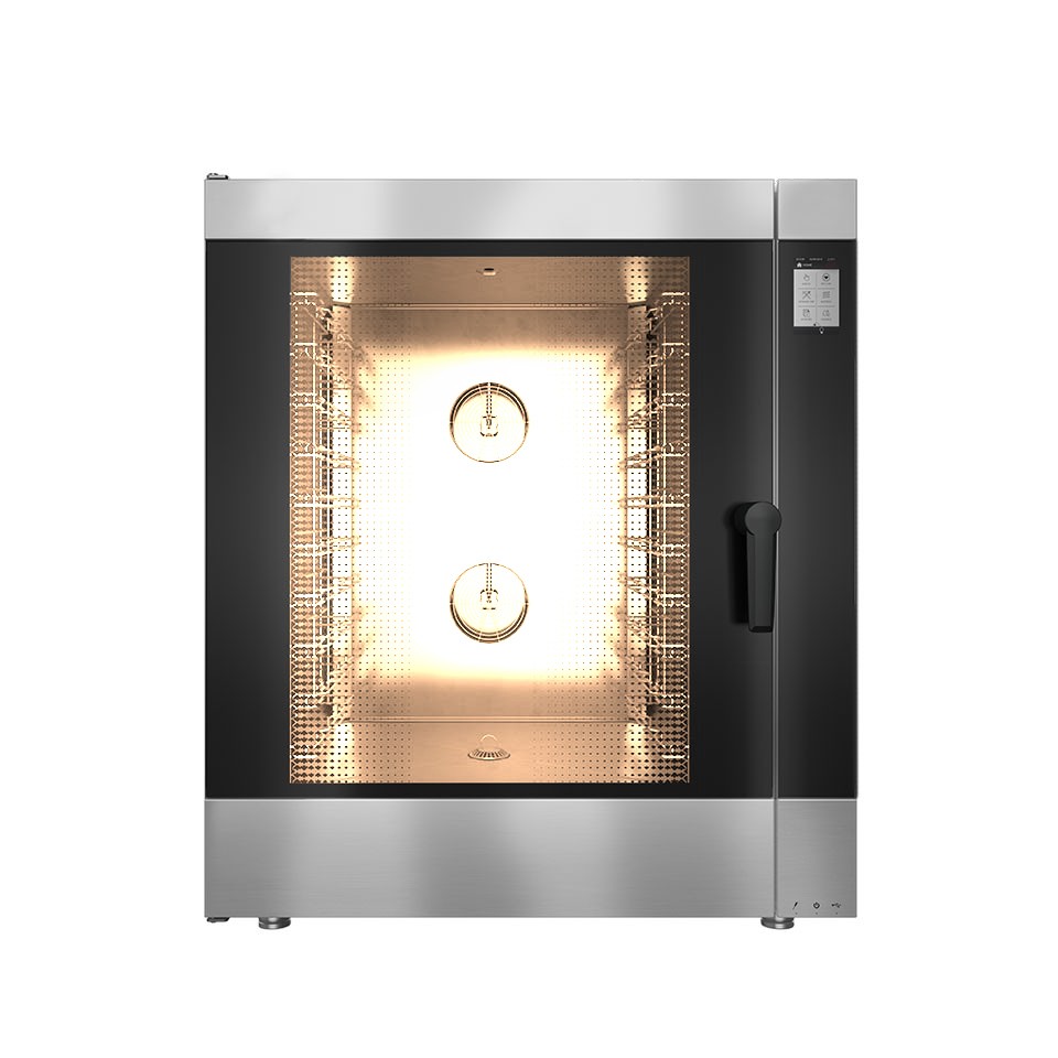 Horno a gas de convección+vapor mixto, pantalla táctil, para 10 bandejas GN1/1 o 600x400 mm con limpieza automática