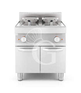 Freidora eléctrica industrial con mueble cerrado 2 cubas 10 LT + 10 LT 15 Kw Trifásica
