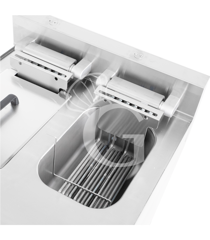 Freidora eléctrica industrial con mueble cerrado 2 cubas 10 LT + 10 LT 15 Kw Trifásica