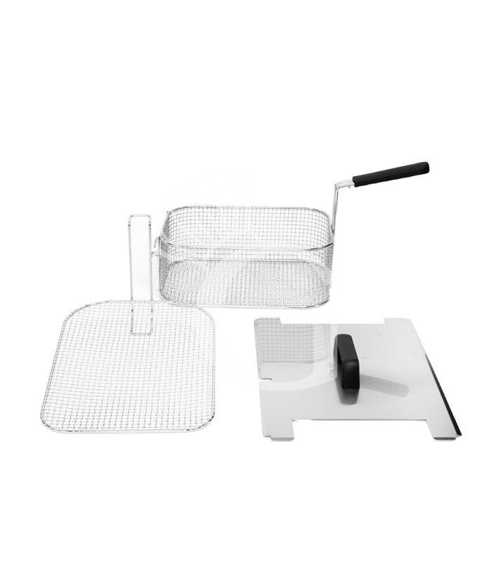 Freidora eléctrica industrial con mueble cerrado 2 cubas 10 LT + 10 LT 15 Kw Trifásica