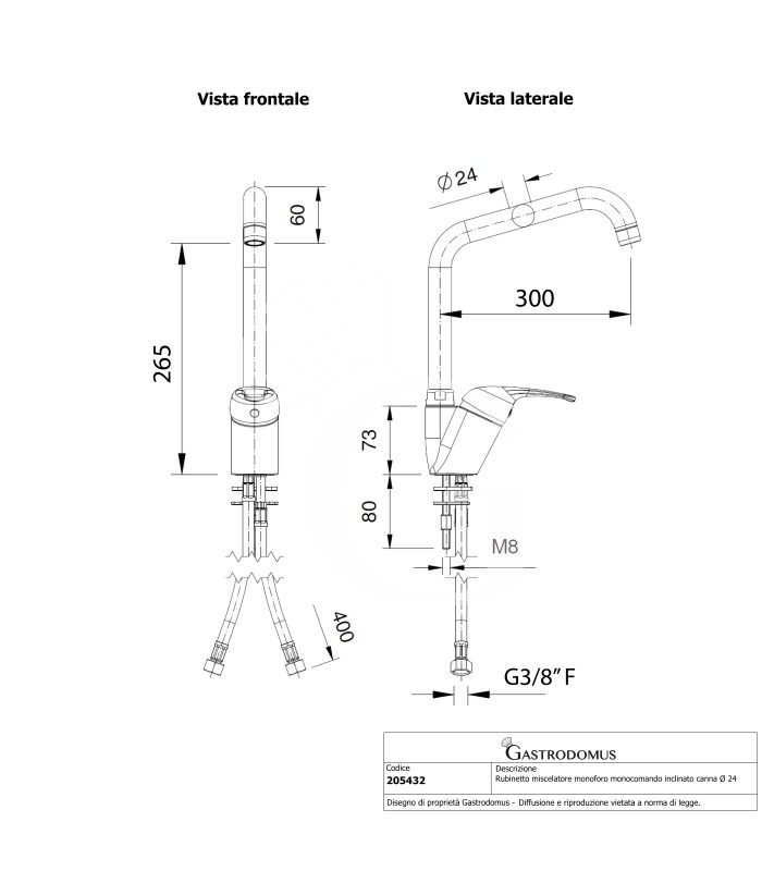 Grifo industrial de un solo agujero con asa inclinada con caño de Ø 24 mm