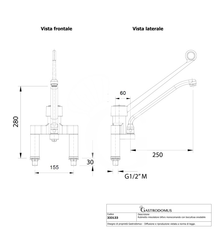 Grifo mezclador de dos agujeros L 250 mm x A 290 mm