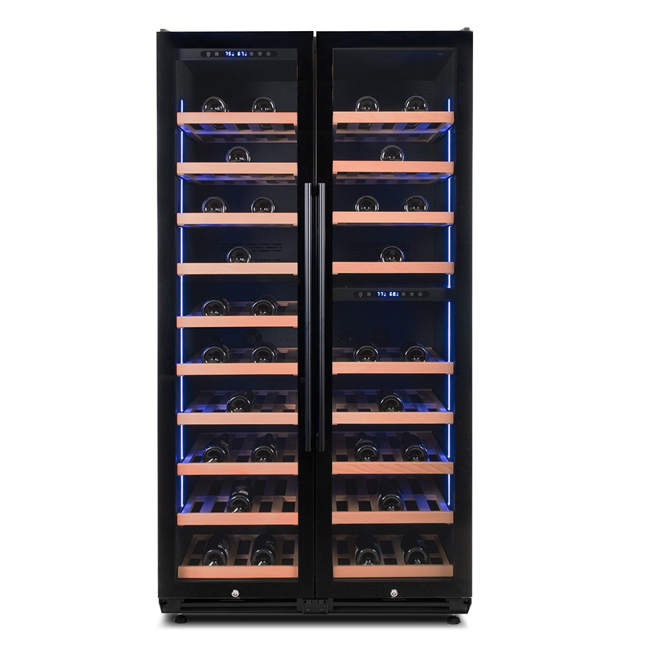 Vinoteca ventilada de triple temperatura, 800 L, 19 estantes, 163 botellas, +5 °C / +22 °C
