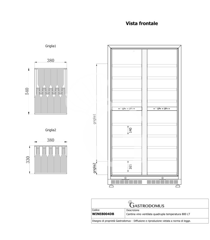 Vinoteca ventilada de cuádruple temperatura 800 L, 18 estantes, 154 botellas +5 °C / +22 °C