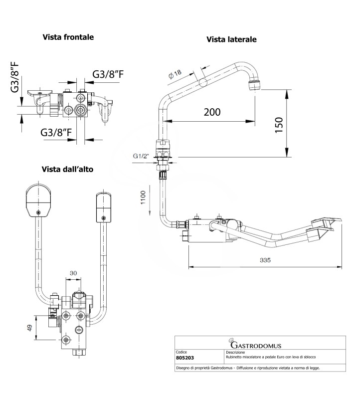 Grifo de pedal con base hexagonal y bloqueo - 200 x 150 mm