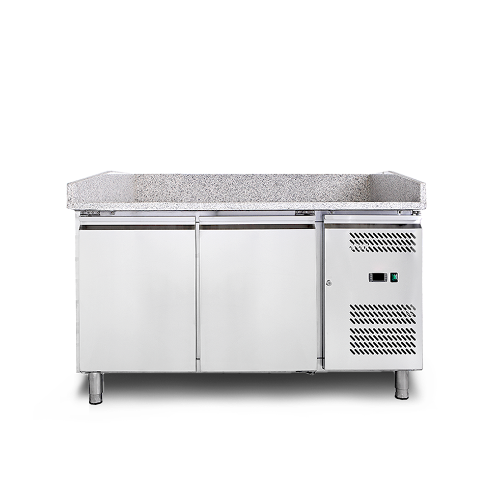 Mesa pizza refrigerada con encimera de granito, 2 puertas, 390 litros