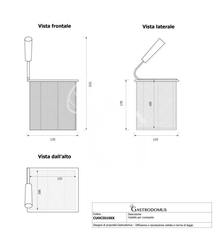 Juego de cestas para cocción de pasta–8× L 135 × P 110 × H 170 mm – acero inox -compatible SCP1V90G,SCP2V90G,SCP2V90E,SCP1V90E