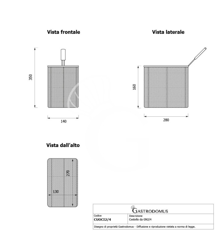 Juego de cestas para cocción de pasta 3× GN 2/4 + 2× GN 1/8 –H 160 mm– acero inox-compatible SCP1V90G,SCP2V90G,SCP2V90E,SCP1V90E