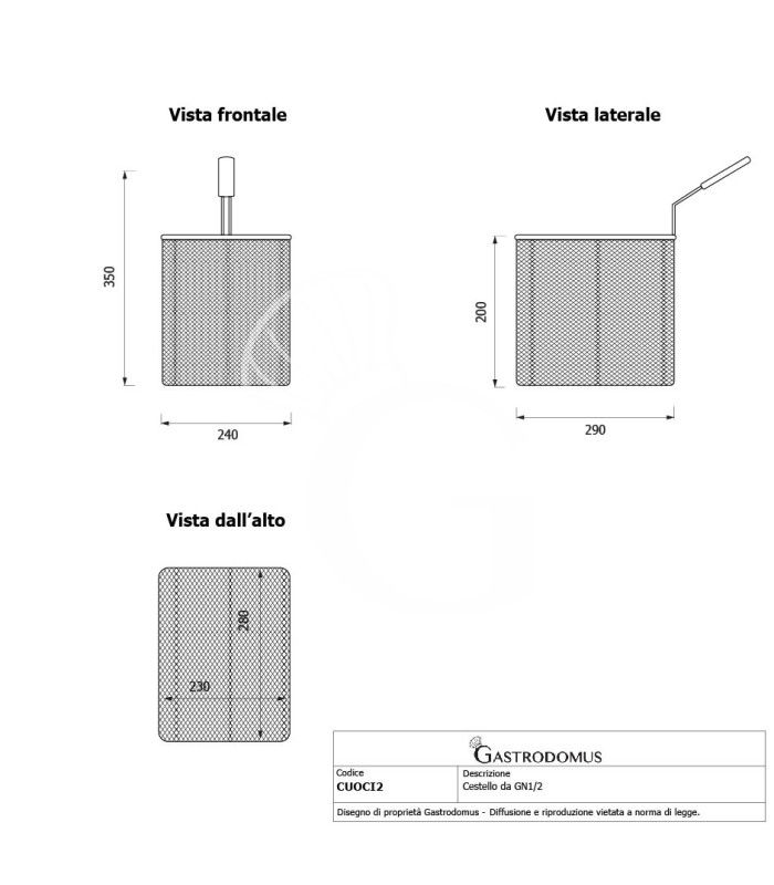 Juego de cestas para cocción de pasta 2× GN 1/2 – H 200 mm – acero inox compatible SCP1V90G,SCP2V90G,SCP2V90E,SCP1V90E