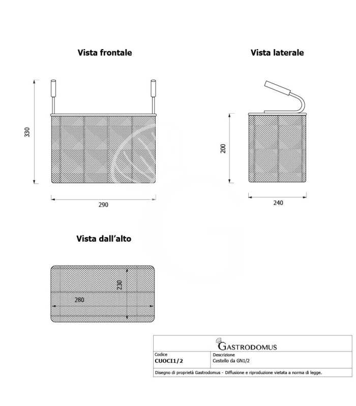 Juego de cestas para cocción de pasta 2×GN 1/2–A200mm–mangos verticales–inox compatible SCP1V90G,SCP2V90G,SCP2V90E,SCP1V90E